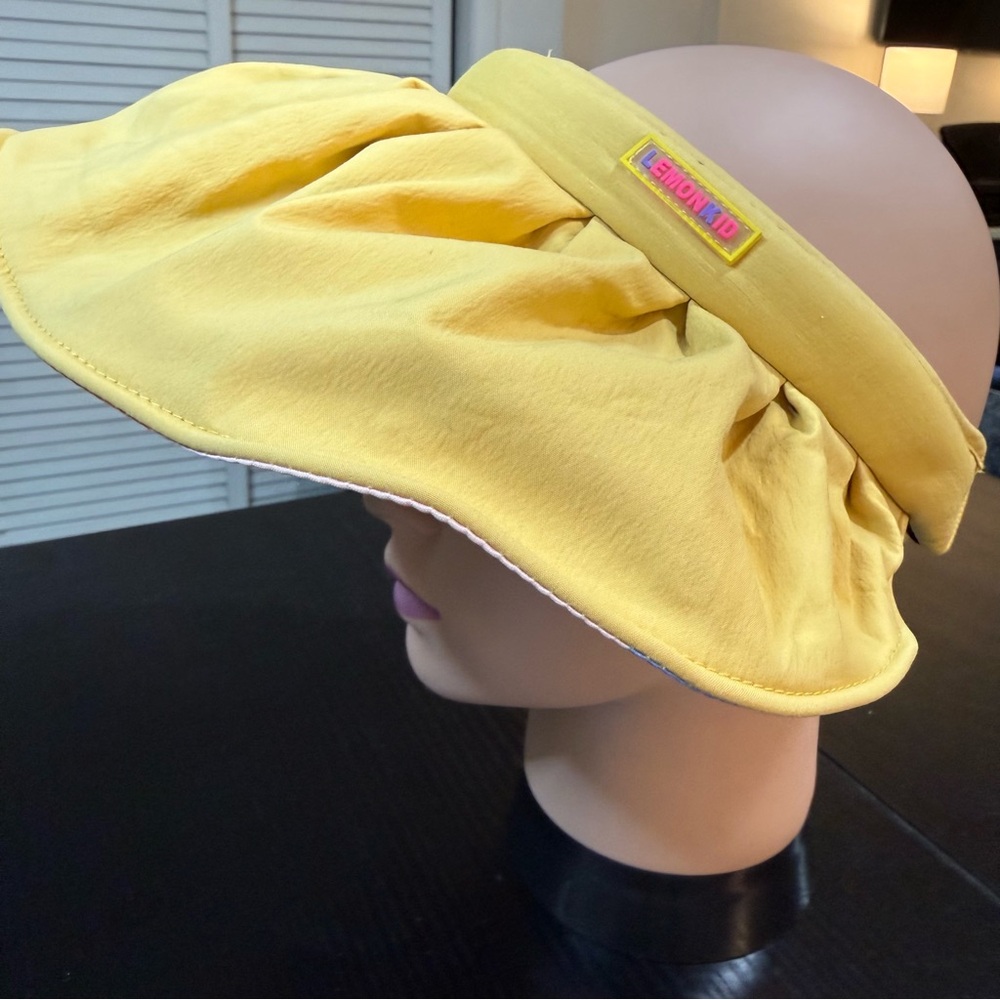 Lemonkid Kids Wide Brim Sun Hat Visor Yellow and Unicorn Print Lightweight